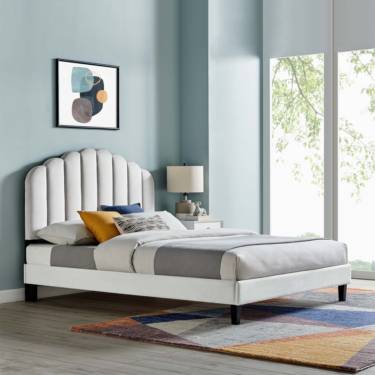 Daisy Performance Velvet Bed and Channel Tufted