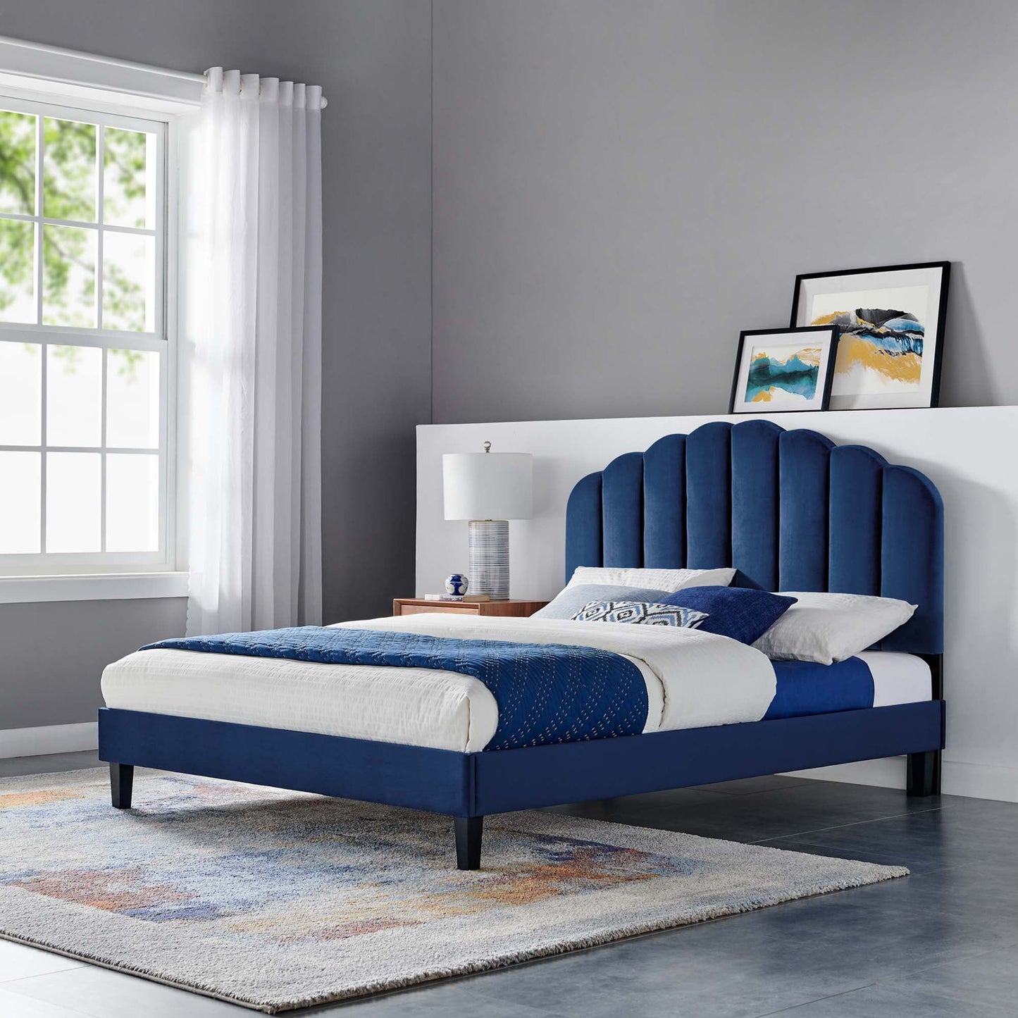 Daisy Performance Velvet Bed and Channel Tufted