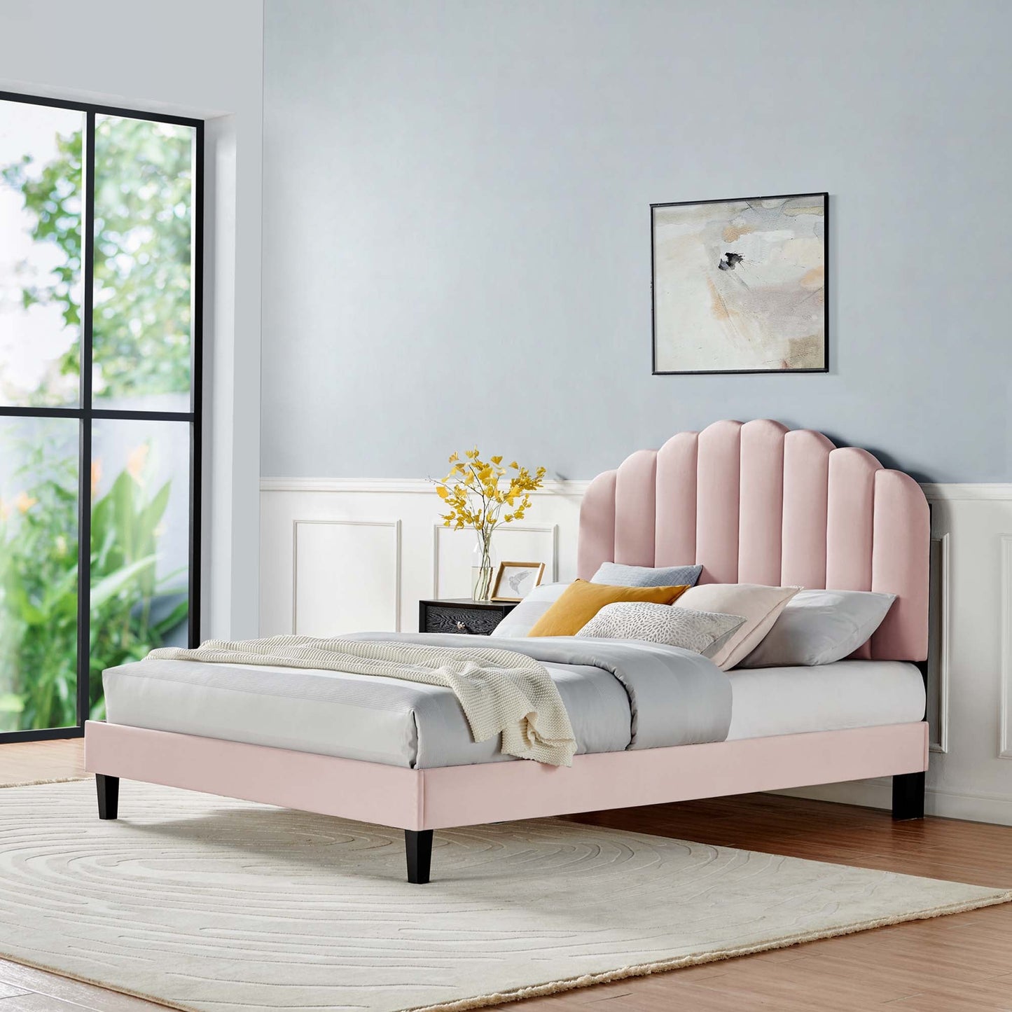 Daisy Performance Velvet Bed and Channel Tufted