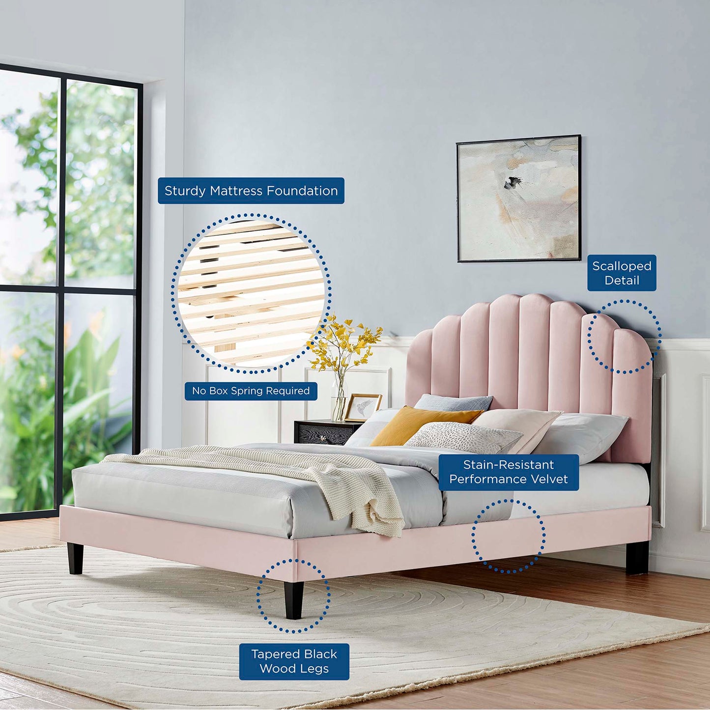Daisy Performance Velvet Bed and Channel Tufted