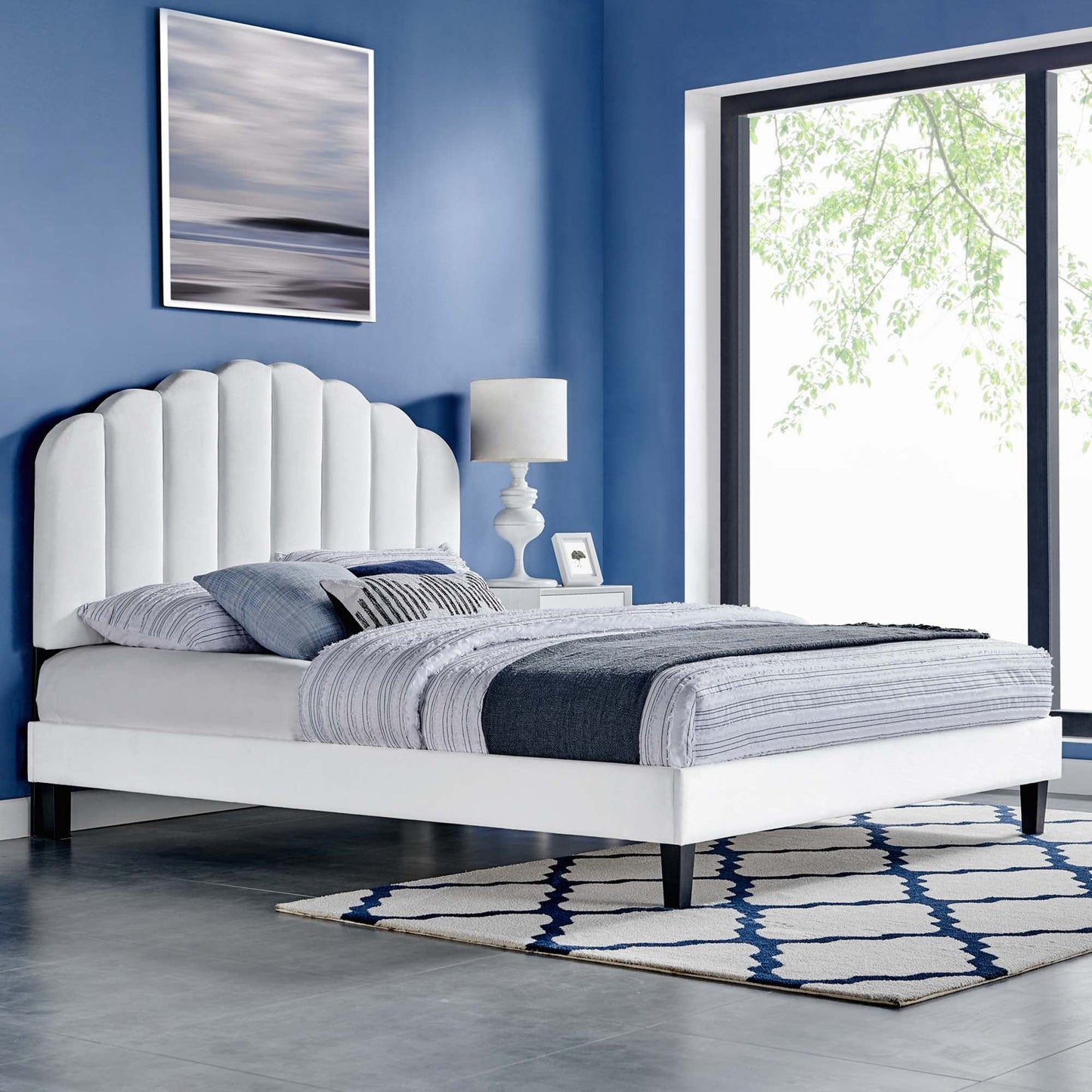 Daisy Performance Velvet Bed and Channel Tufted