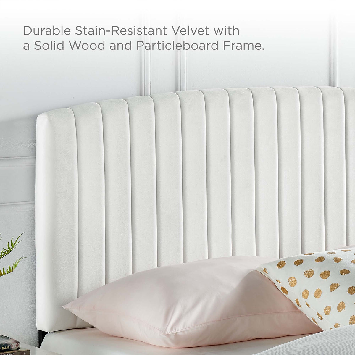 Alessi Velvet Platform Bed by Modway pale pink velvet with vertical tufting and bed skirt on Tampa Home & Garden Store