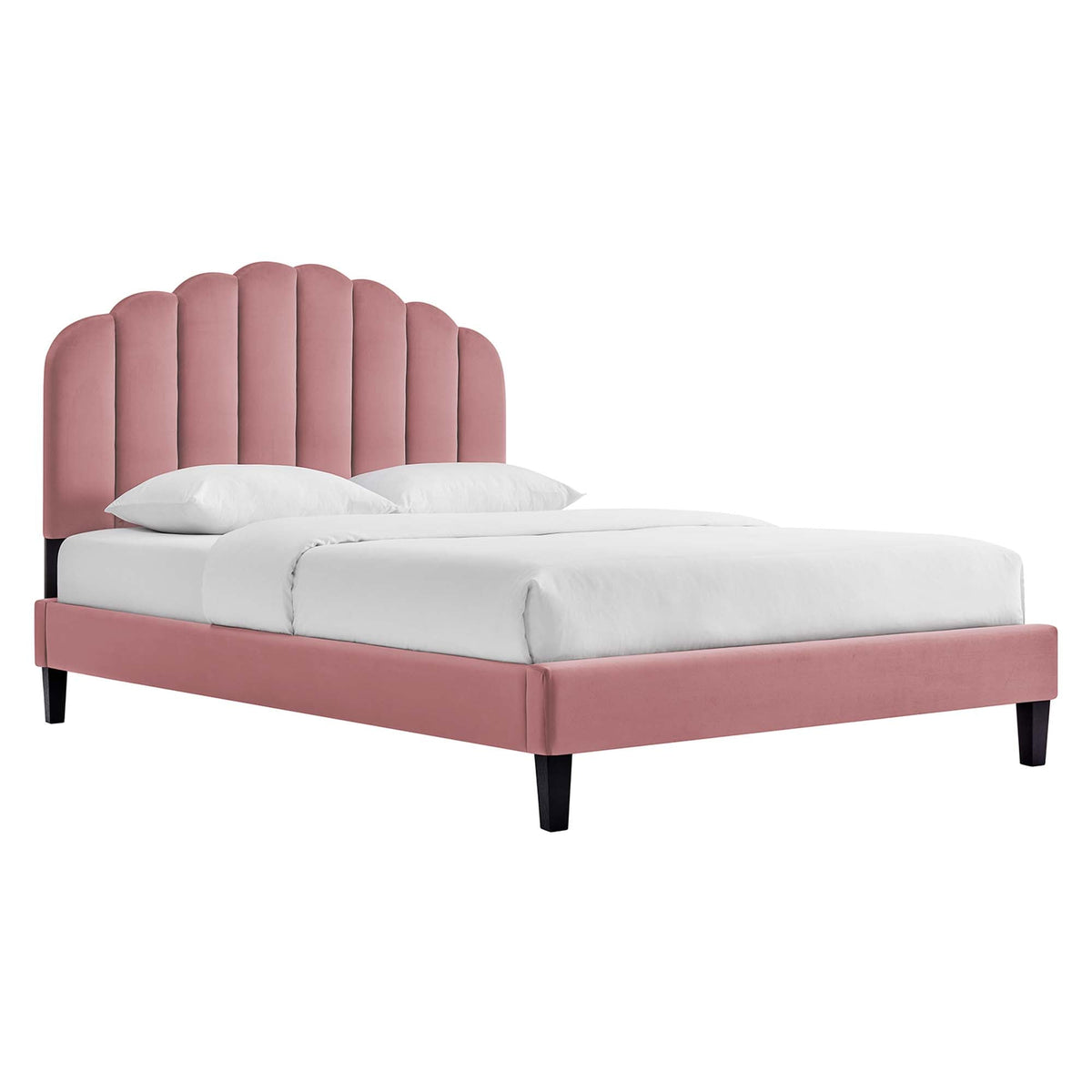 Daisy Performance Velvet Platform Bed with pink scalloped headboard and bed skirt by Modway on Tampa Home & Garden Store