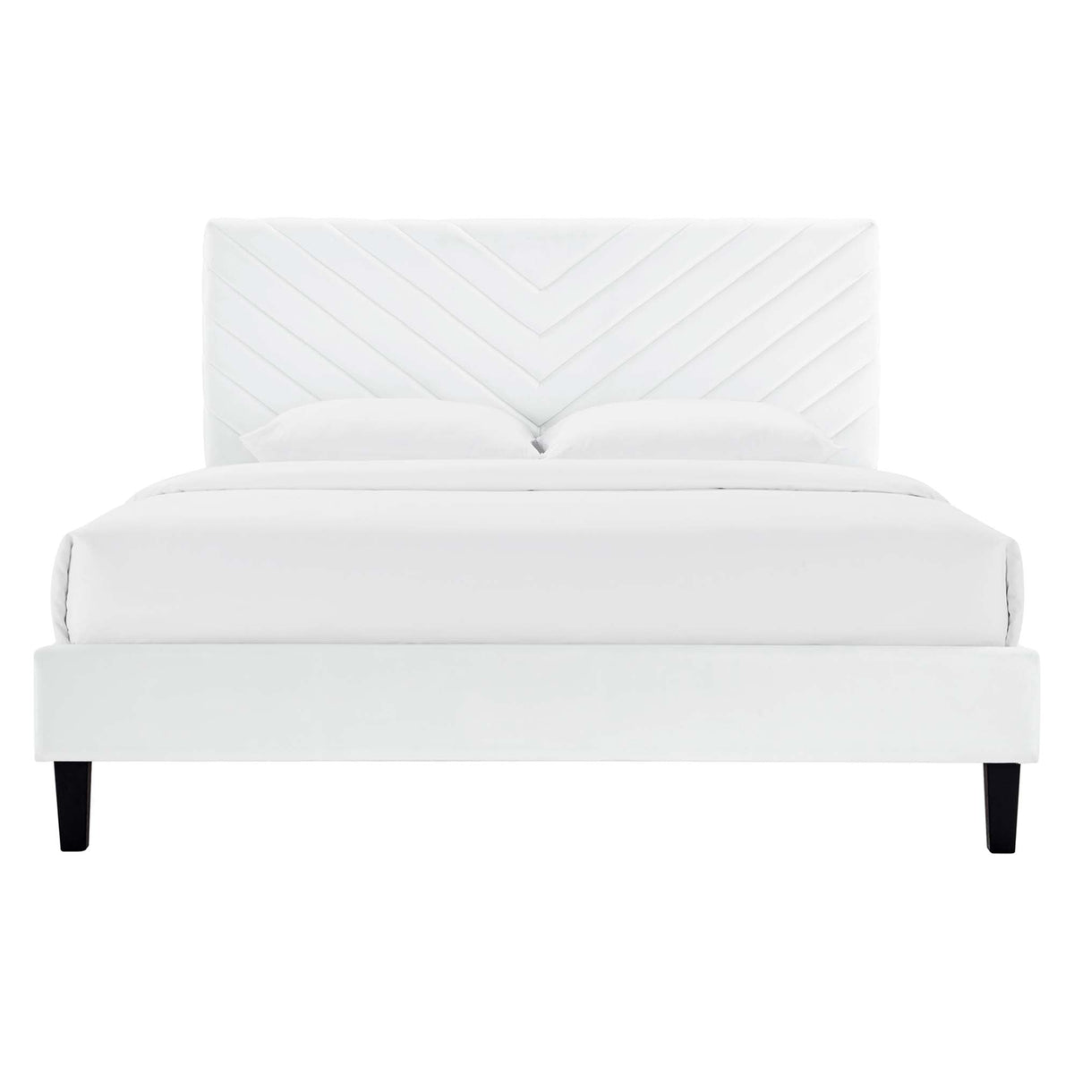 Roxanne velvet platform bed by Modway in white with chevron tufted headboard on Tampa Home & Garden Store