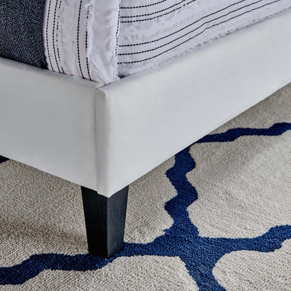 Roxanne Performance Velvet Platform Bed by Modway in light gray velvet with black wood legs on Tampa Home & Garden Store