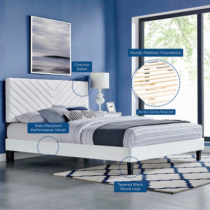 Roxanne Performance Velvet Platform Bed by Modway, tufted headboard, tapered black wood legs on Tampa Home & Garden Store