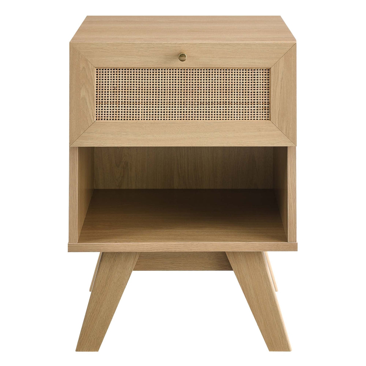 Soma 1-Drawer Nightstand in light oak with caned panel and angled legs by HouseOfZazla on Tampa Home & Garden Store