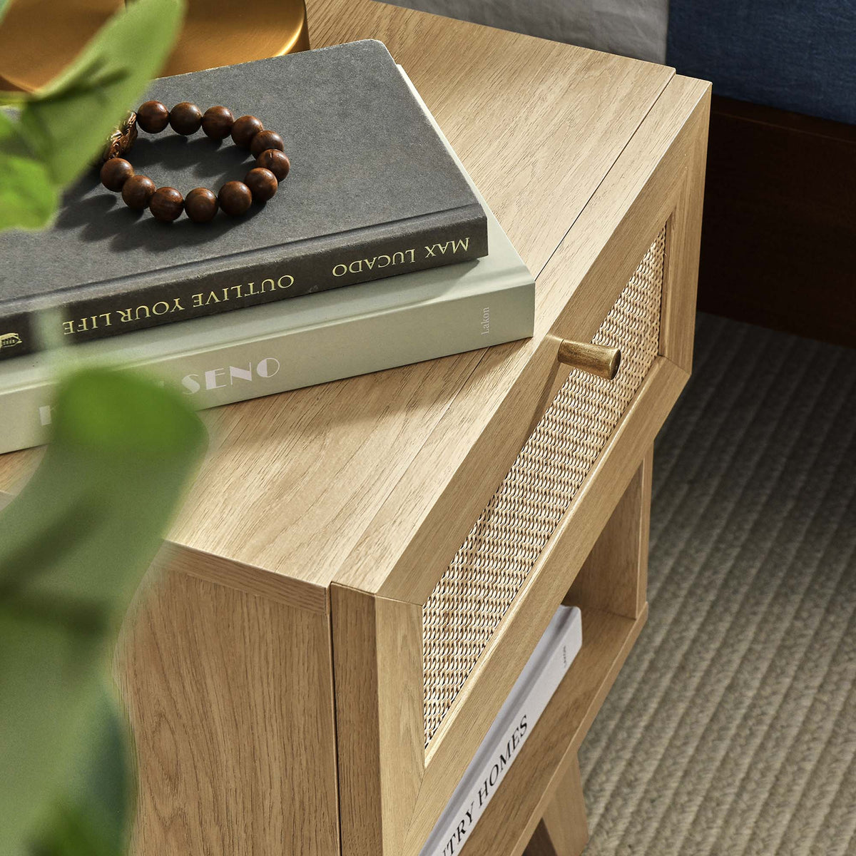 Soma 1-Drawer Nightstand by Modway in natural oak with woven cane drawer panel on Tampa Home & Garden Store