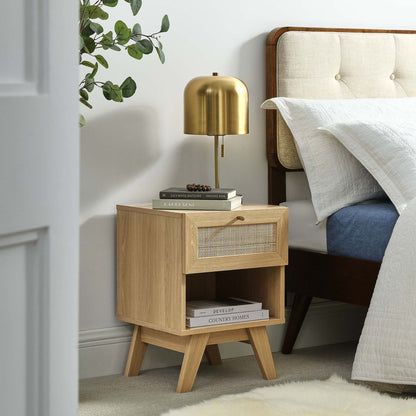 Soma 1-Drawer Nightstand by Modway in natural wood with cane-front drawer on Tampa Home & Garden Store