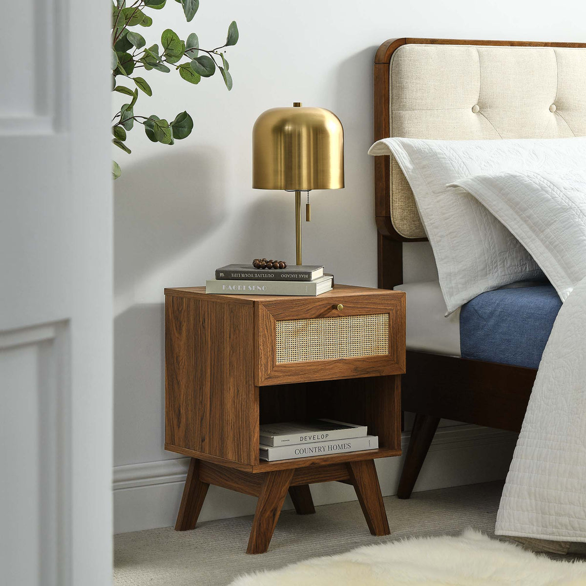 Soma 1-Drawer Nightstand by Modway, wooden nightstand with cane-front drawer and tapered legs on Tampa Home & Garden Store