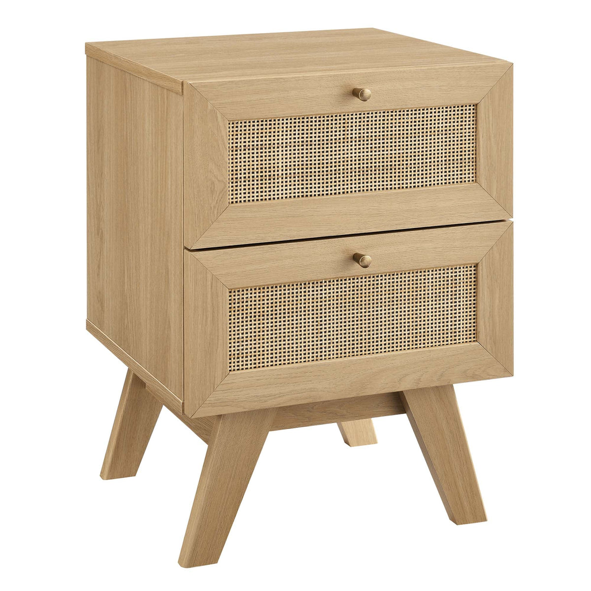 Soma 2-Drawer Nightstand by Modway in natural wood with woven cane fronts and tapered legs on Tampa Home & Garden Store
