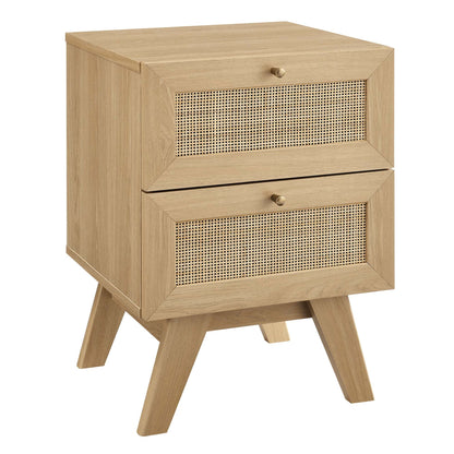 Soma 2-Drawer Nightstand by Modway in natural wood with woven cane fronts and tapered legs on Tampa Home & Garden Store