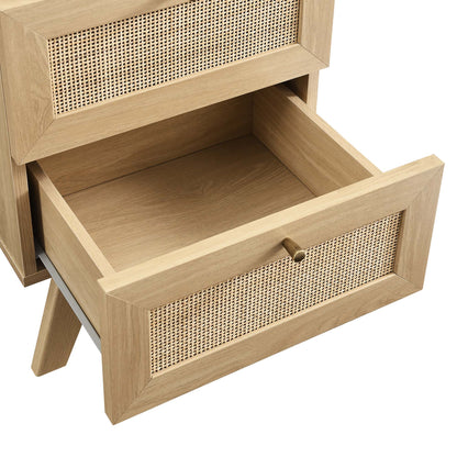 Soma 2-Drawer Nightstand in light oak with cane front panels and brass knob on Tampa Home & Garden Store