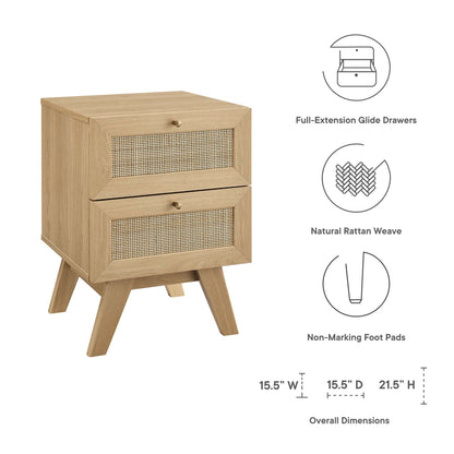 Soma 2-Drawer Nightstand natural wood with cane front panels and round knobs on Tampa Home & Garden Store