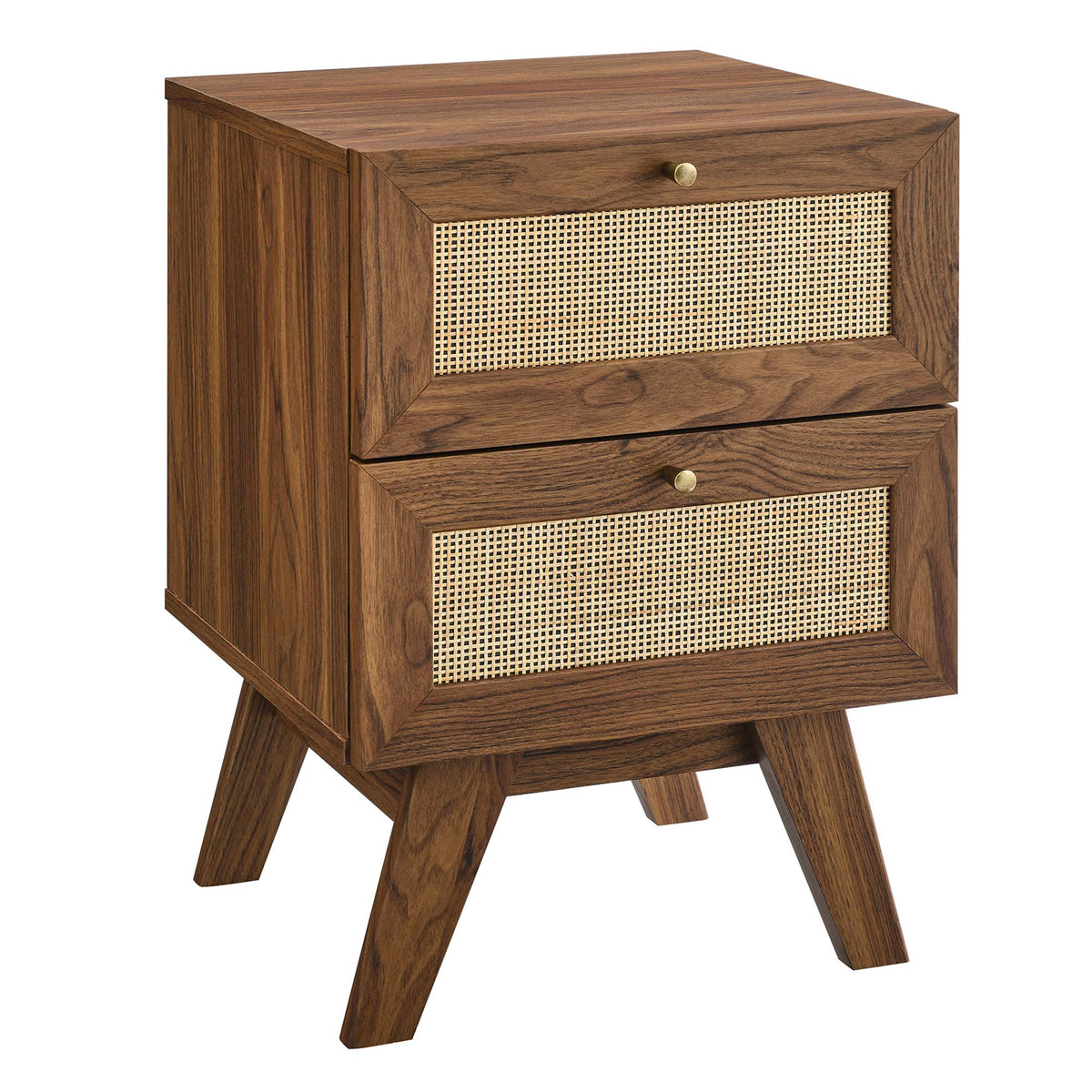 Soma 2-Drawer Nightstand walnut wood with cane-front panels by HouseOfZazla on Tampa Home & Garden Store