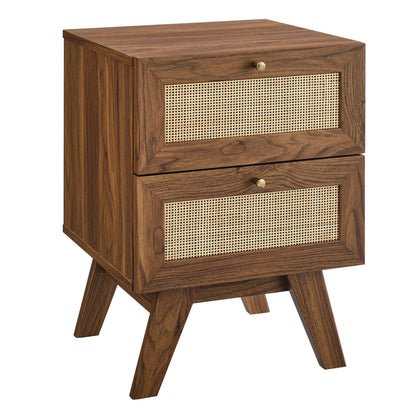 Soma 2-Drawer Nightstand walnut wood with cane-front panels by HouseOfZazla on Tampa Home & Garden Store