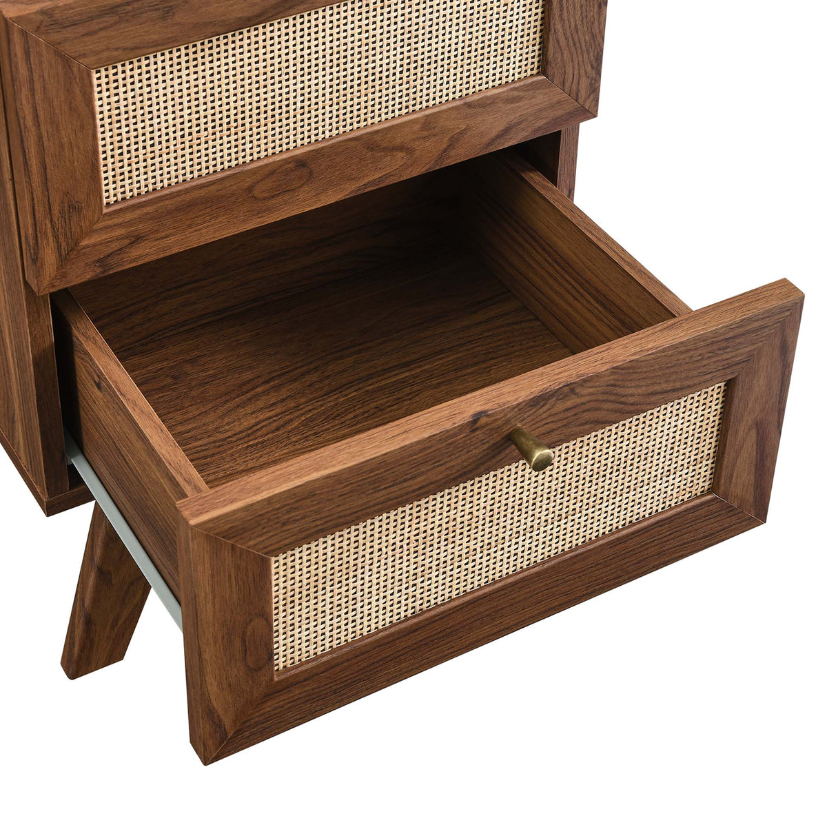 Soma 2-Drawer Nightstand in walnut cane fronts and brass knob on Tampa Home & Garden Store