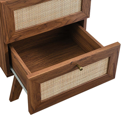 Soma 2-Drawer Nightstand in walnut cane fronts and brass knob on Tampa Home & Garden Store
