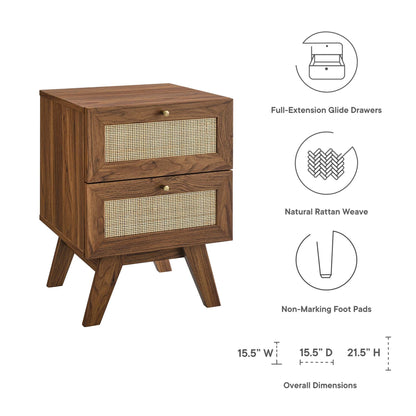 Soma 2-Drawer Nightstand HouseOfZazla in warm walnut with natural rattan weave fronts on Tampa Home & Garden Store