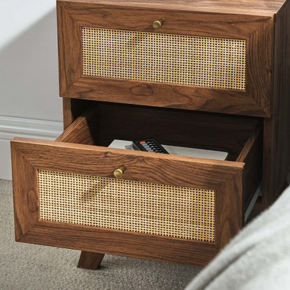 Soma 2-Drawer Nightstand by Modway, warm wood with cane drawer fronts and brass knob on Tampa Home & Garden Store
