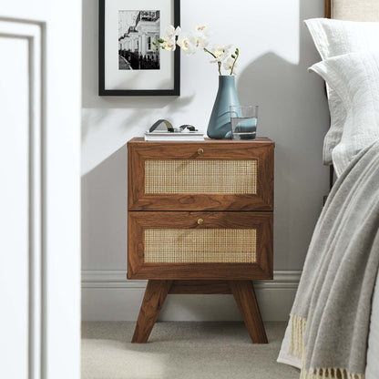 Soma 2-Drawer Nightstand by Modway, natural wood with cane-front drawers on Tampa Home & Garden Store