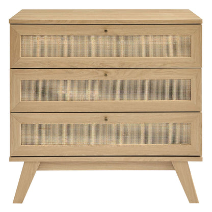 Modway Soma 3-Drawer Dresser in natural oak with cane-front panels on Tampa Home & Garden Store
