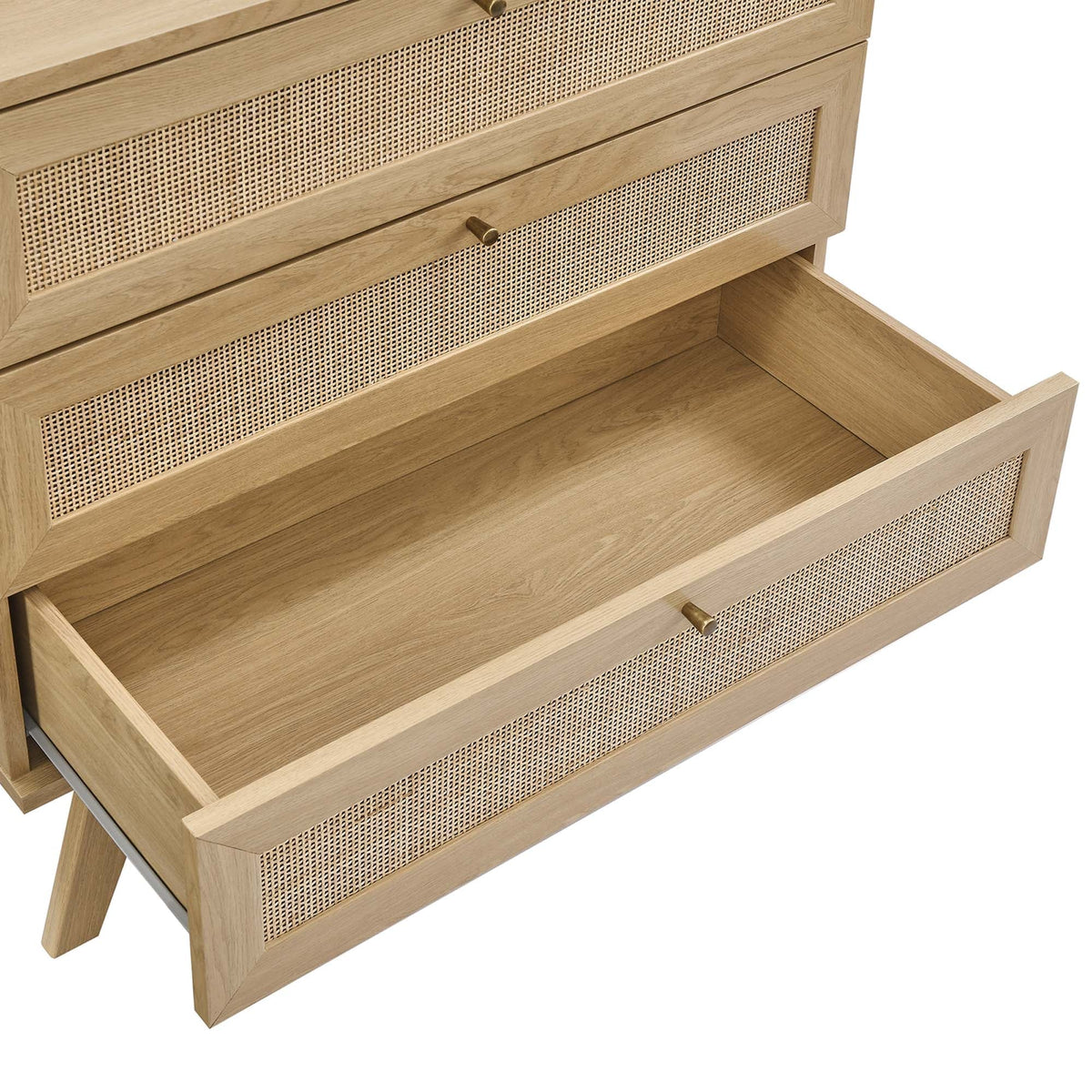 3-Drawer Soma Dresser by Modway with cane front and brass knobs on Tampa Home & Garden Store