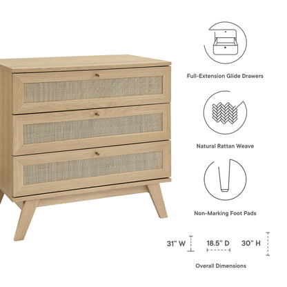 Soma 3-Drawer Dresser, natural wood with woven rattan fronts, by Modway on Tampa Home & Garden Store