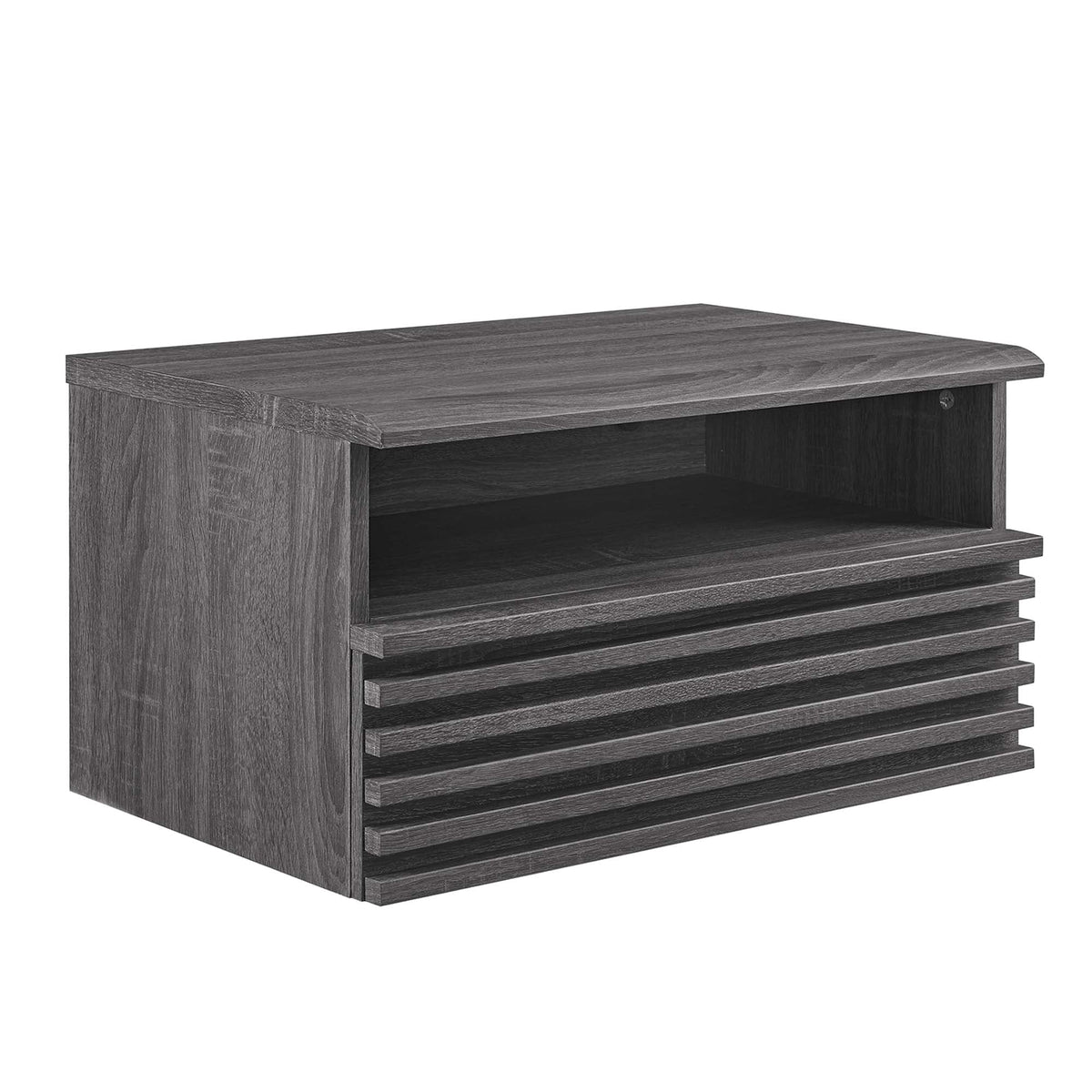 Render wall-mount nightstand by Modway in dark gray woodgrain with open shelf on Tampa Home & Garden Store