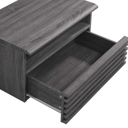 Render wall-mount nightstand with dark woodgrain finish and open shelf storage on Tampa Home & Garden Store