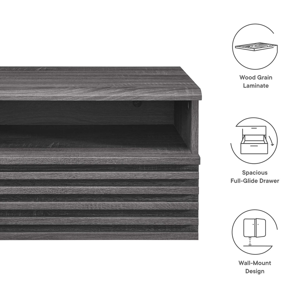 Render Wall-Mount Nightstand in dark wood grain laminate with full-glide drawer by Modway on Tampa Home & Garden Store