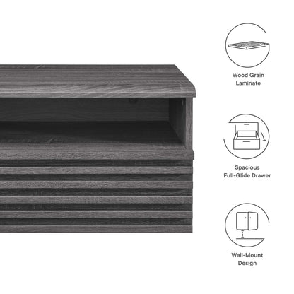 Render Wall-Mount Nightstand in dark wood grain laminate with full-glide drawer by Modway on Tampa Home & Garden Store