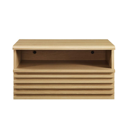 Render wall-mount nightstand natural oak finish with open lower shelf and rounded top edge on Tampa Home & Garden Store