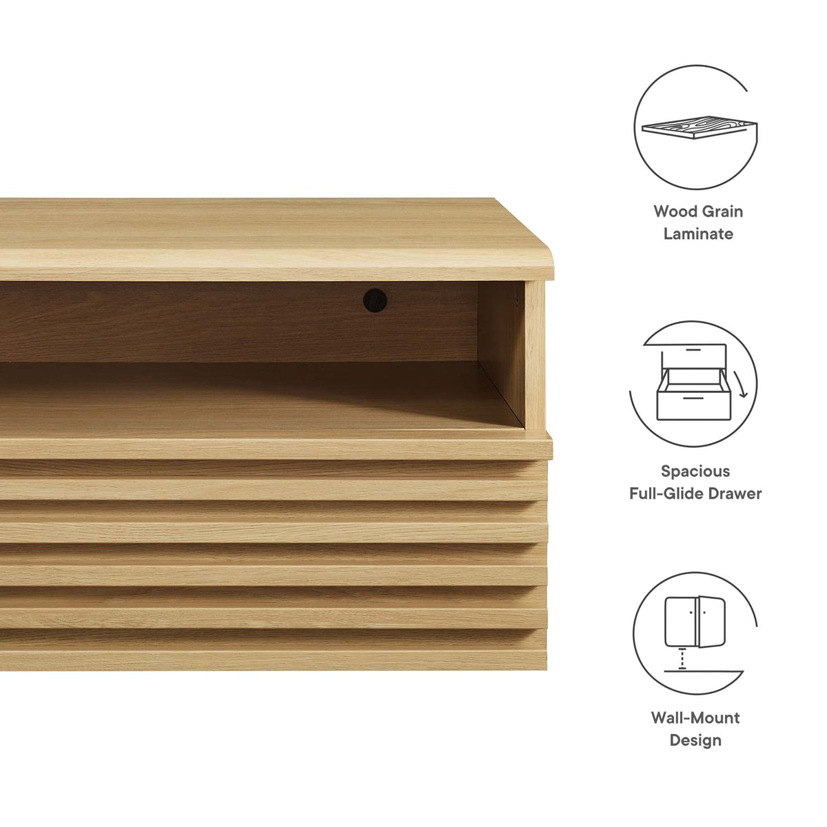 Render Wall-Mount Nightstand natural wood grain laminate with a drawer on Tampa Home & Garden Store