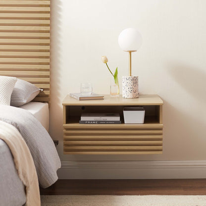 Render wall-mount nightstand in natural wood slats with open shelf by HouseOfZazla on Tampa Home & Garden Store