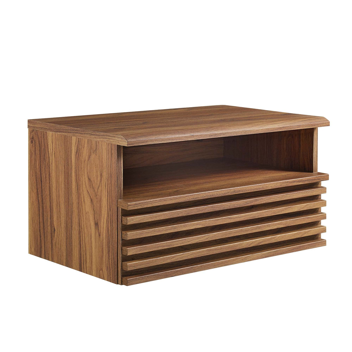 Render Wall-Mount Nightstand in warm oak finish with slatted lower drawers on Tampa Home & Garden Store