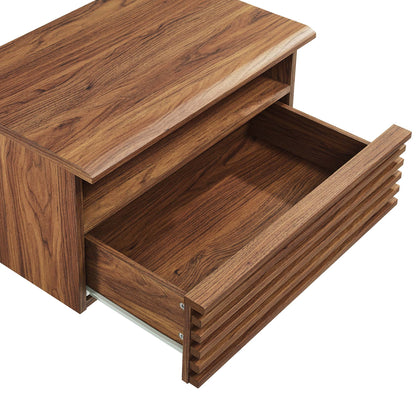 Render Wall-Mount Nightstand walnut wood finish with open shelf and slatted pull-out drawer on Tampa Home & Garden Store