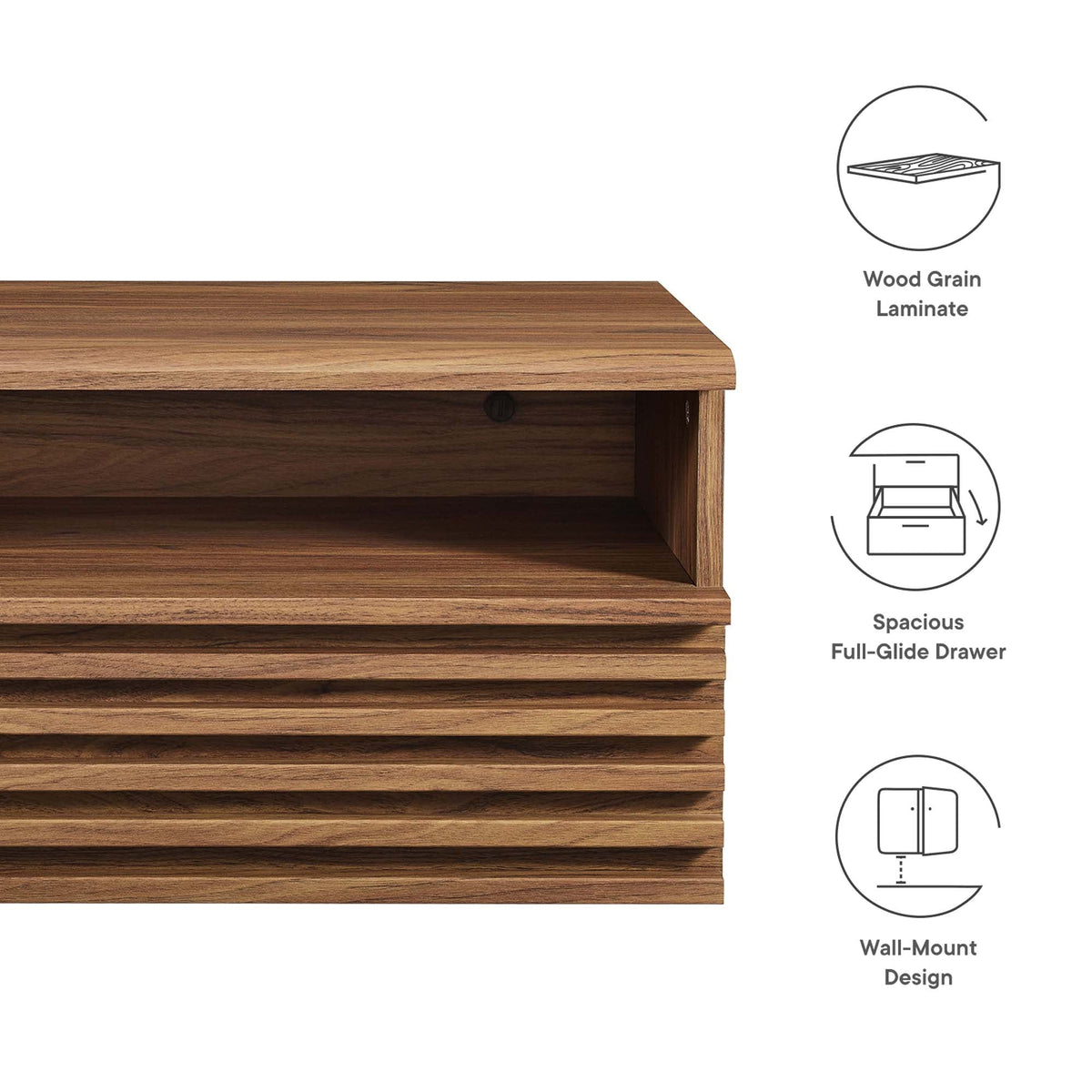 Render Wall-Mount Nightstand by Modway in wood grain laminate with open shelf on Tampa Home & Garden Store