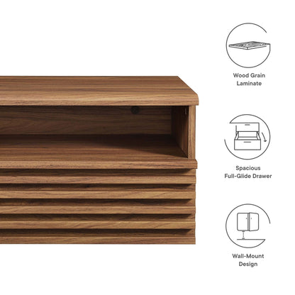 Render Wall-Mount Nightstand by Modway in wood grain laminate with open shelf on Tampa Home & Garden Store