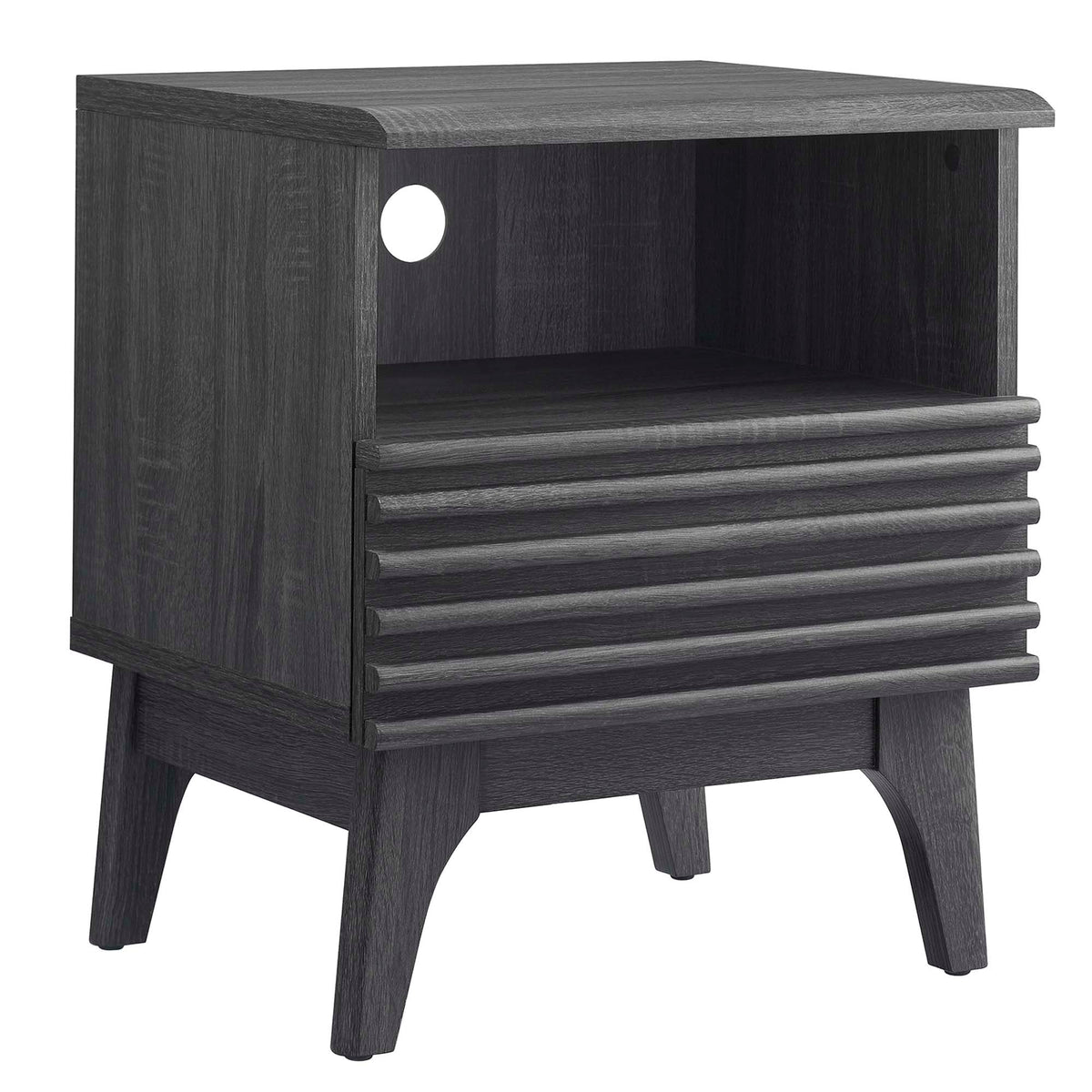 Render Nightstand by Modway MOD7070 dark finish with open shelf and slatted front curved legs on Tampa Home & Garden Store