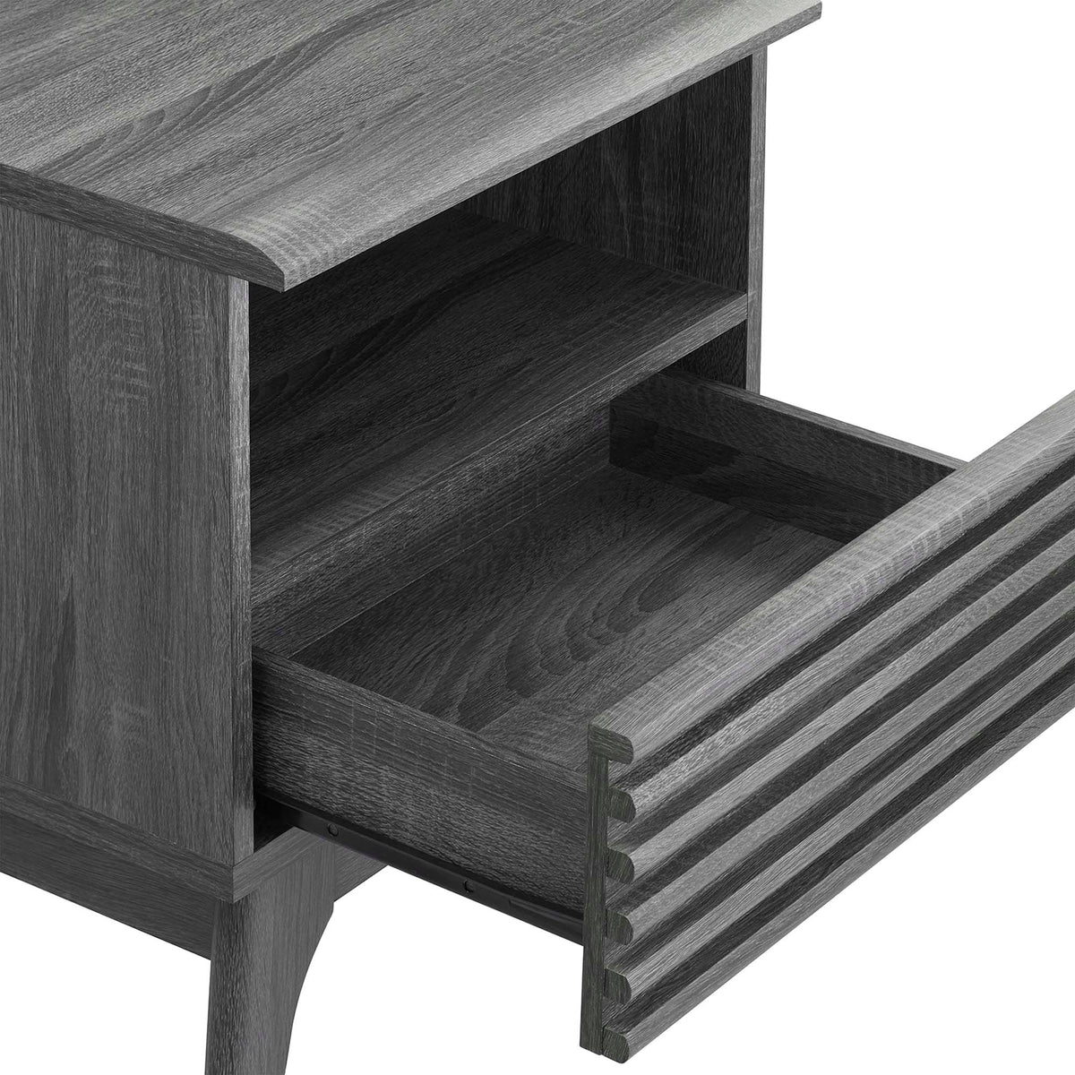 Render Nightstand by Modway in charcoal oak walnut finish with open lower shelf on Tampa Home & Garden Store
