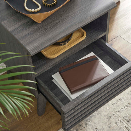 Render Nightstand by Modway in charcoal walnut finish; wood grain shelf with light wood tray on Tampa Home & Garden Store