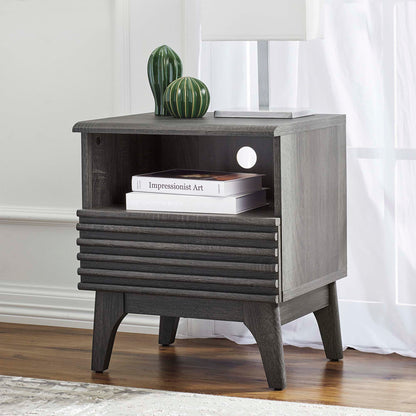 Render Nightstand by Modway in charcoal finish with slatted drawer front and top lamp on Tampa Home & Garden Store