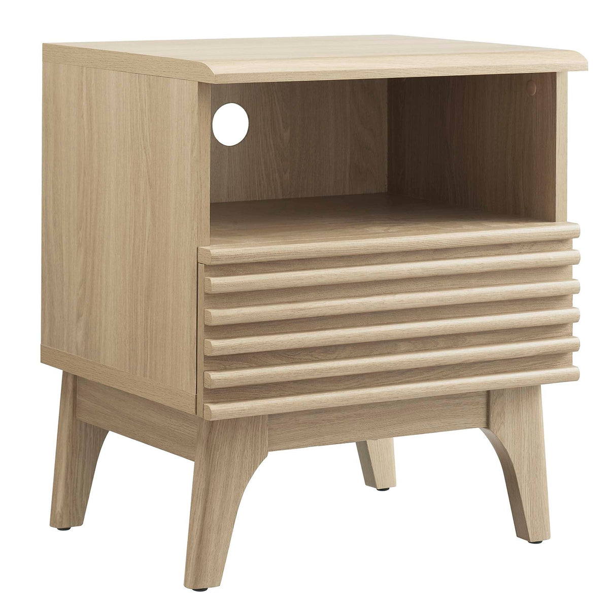 Render Nightstand by Modway in oak finish with ribbed front drawers and curved legs on Tampa Home & Garden Store