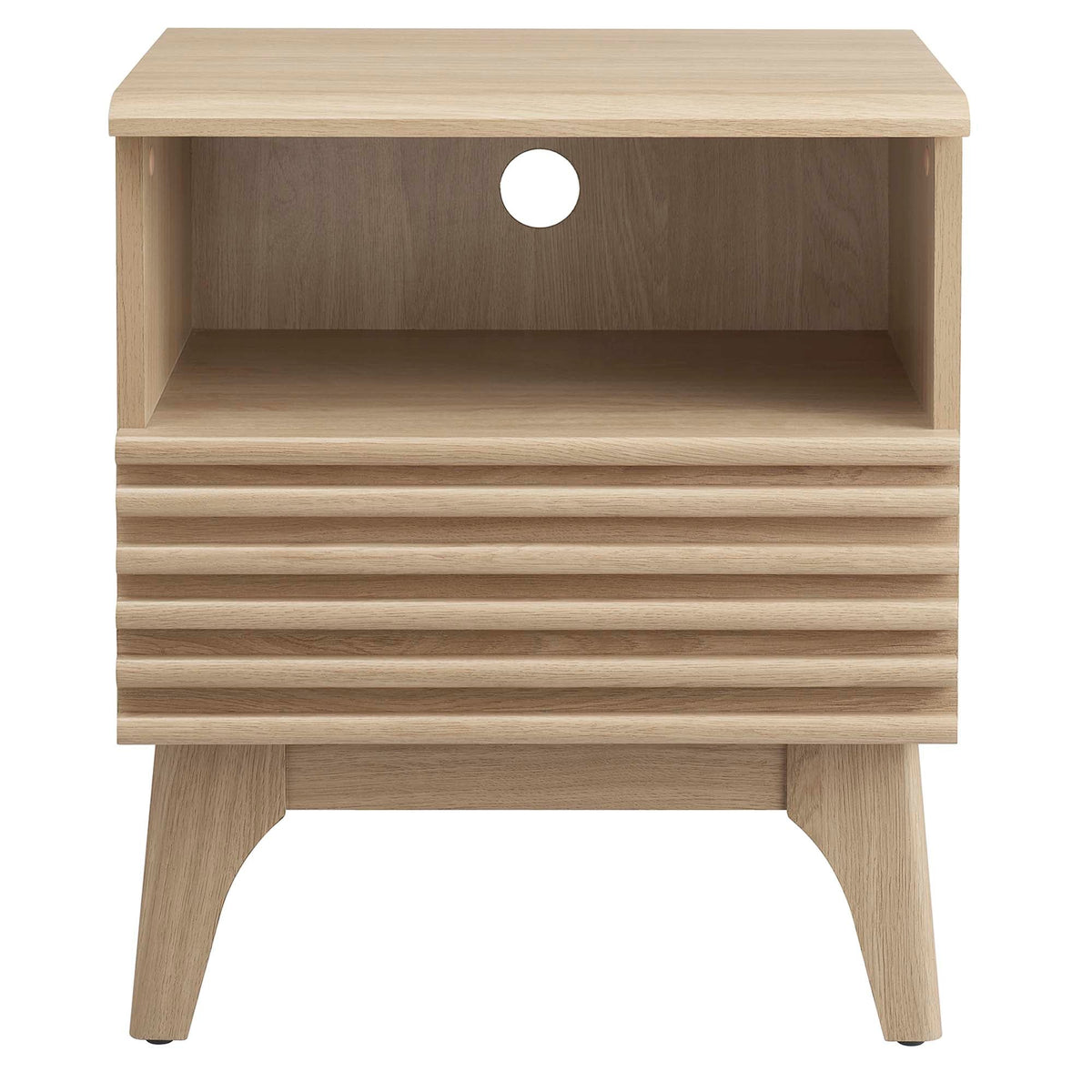 Render Nightstand by Modway in two-tone oak and walnut, open shelf with cable hole on Tampa Home & Garden Store
