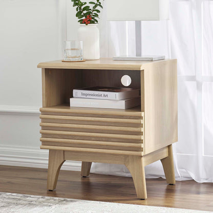 Render Nightstand by Modway in charcoal oak walnut finish with slatted front and curved legs on Tampa Home & Garden Store