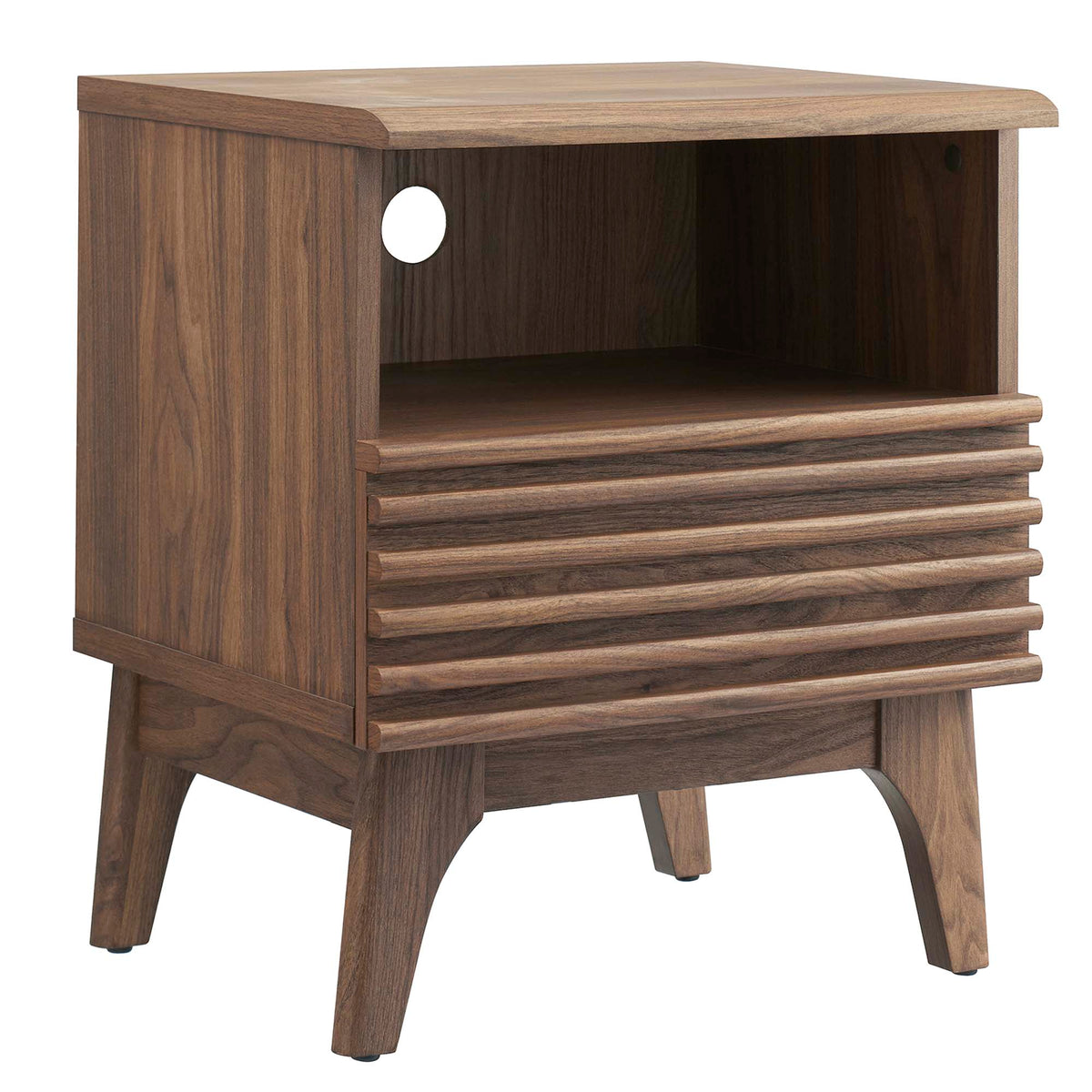 Render Nightstand by Modway in charcoal oak walnut finish with open shelf and slatted drawers on Tampa Home & Garden Store