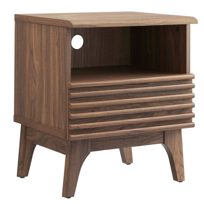 Render Nightstand by Modway in charcoal oak walnut finish with open shelf and slatted drawers on Tampa Home & Garden Store