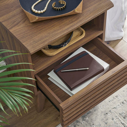 Render Nightstand by Modway in charcoal oak walnut with open shelf and leather top on Tampa Home & Garden Store