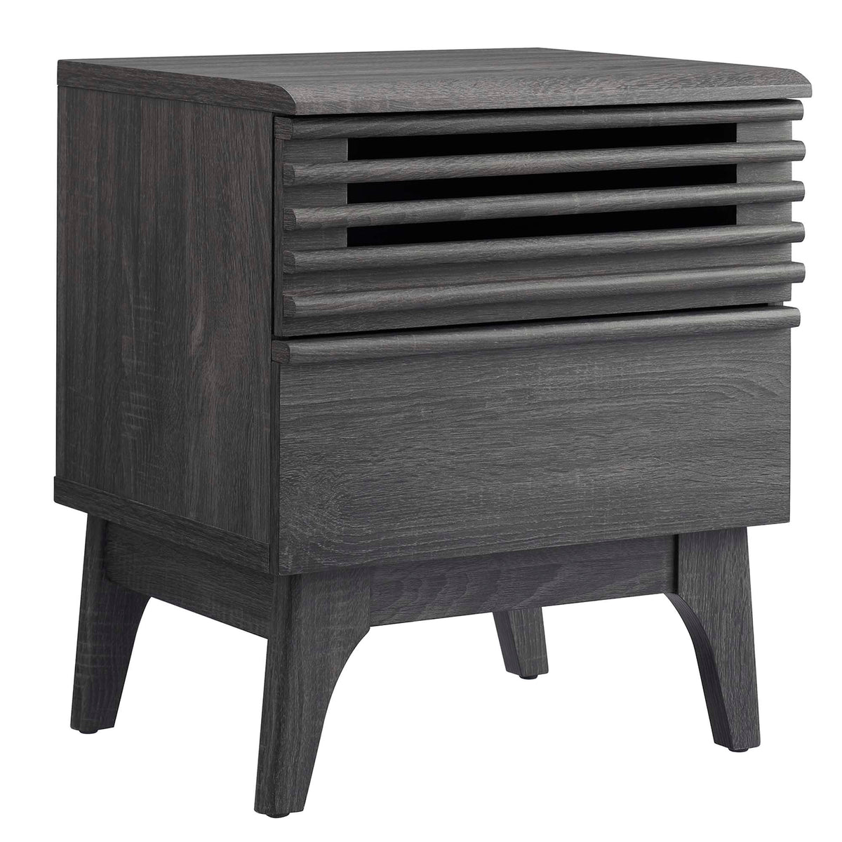 Render Nightstand by Modway in charcoal oak walnut finish with horizontal slatted drawer fronts on Tampa Home & Garden Store